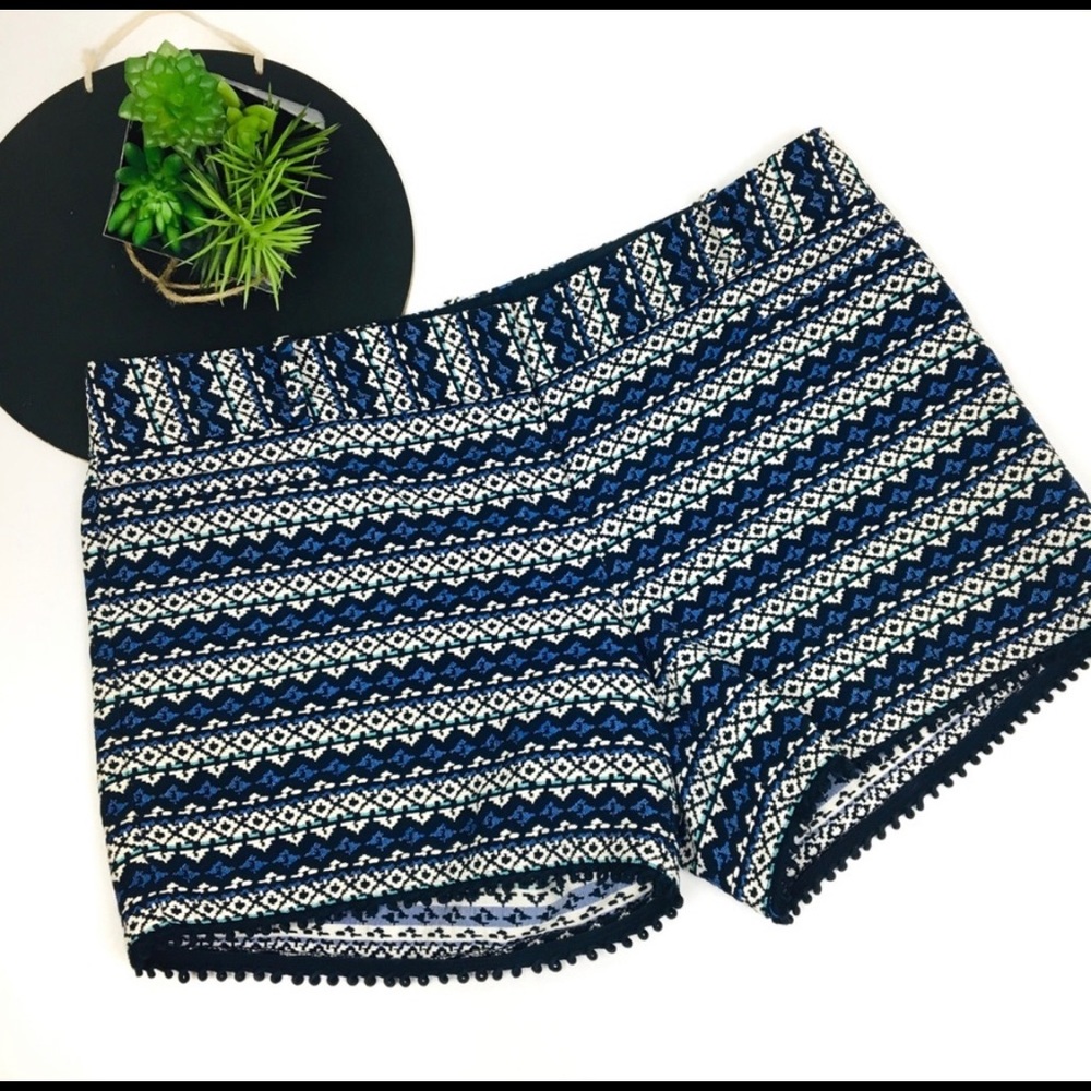 Tribal Aztec blue and cream printed shorts
